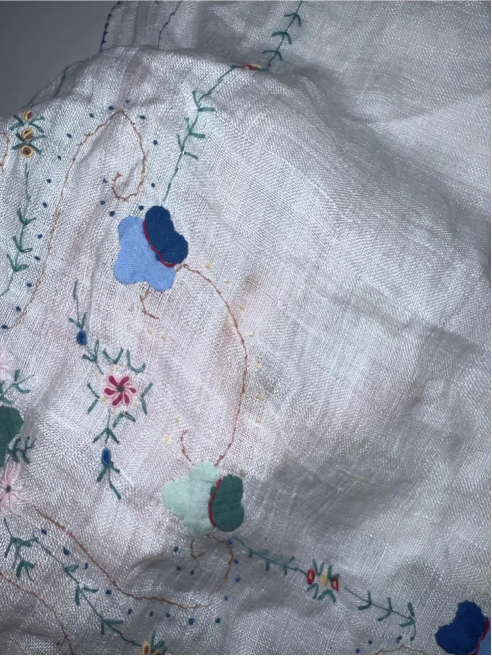 Unbranded Table Runner One Size White Multi-color Floral Embroidered Linen